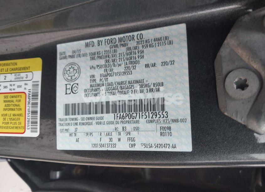 Photo 9 of 2015 Ford Fusion S (VIN 1FA6P0G71F5129553)