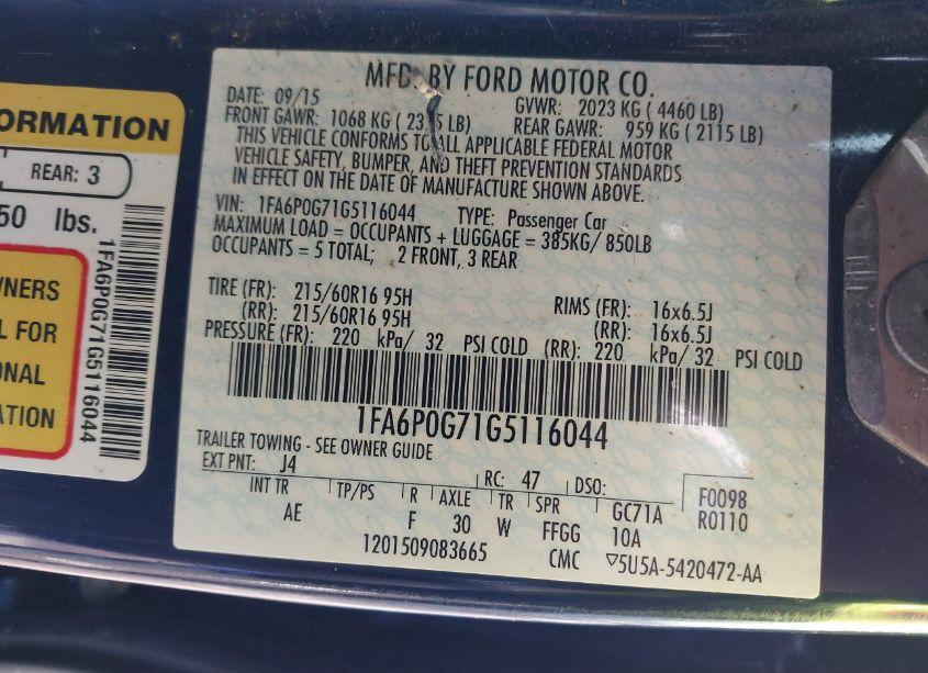 Photo 9 of 2016 Ford Fusion S (VIN 1FA6P0G71G5116044)
