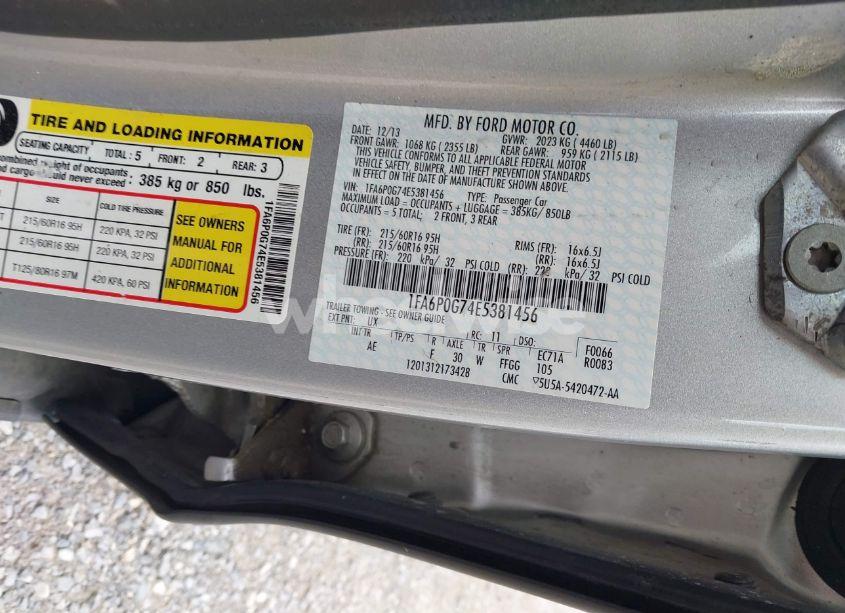 Photo 9 of 2014 Ford Fusion S (VIN 1FA6P0G74E5381456)