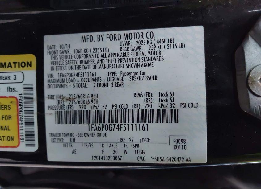 Photo 9 of 2015 Ford Fusion S (VIN 1FA6P0G74F5111161)