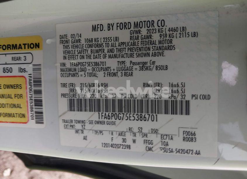 Photo 9 of 2014 Ford Fusion S (VIN 1FA6P0G75E5386701)