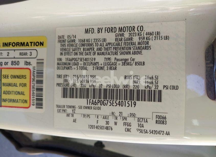 Photo 9 of 2014 Ford Fusion S (VIN 1FA6P0G75E5401519)