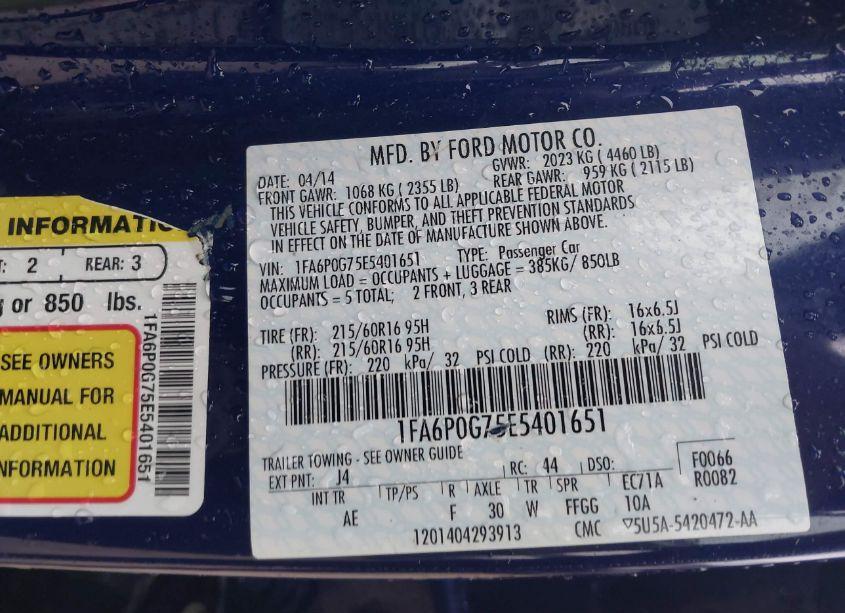 Photo 9 of 2014 Ford Fusion S (VIN 1FA6P0G75E5401651)