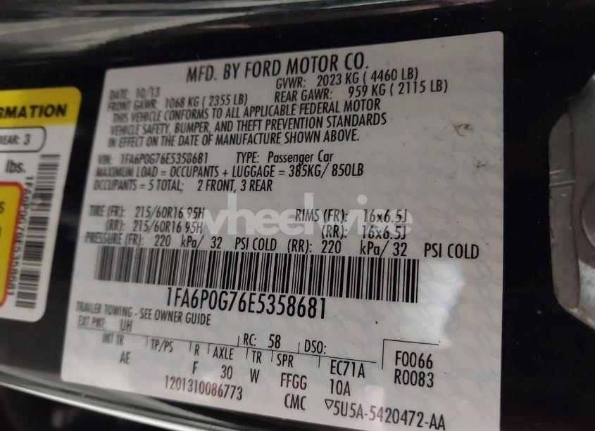 Photo 9 of 2014 Ford Fusion S (VIN 1FA6P0G76E5358681)