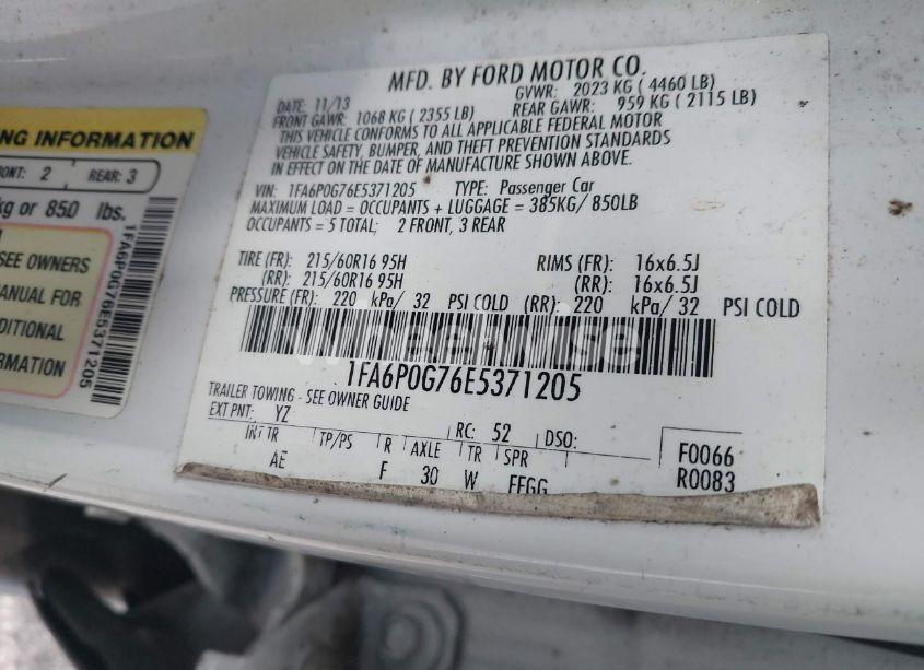 Photo 9 of 2014 Ford Fusion S (VIN 1FA6P0G76E5371205)