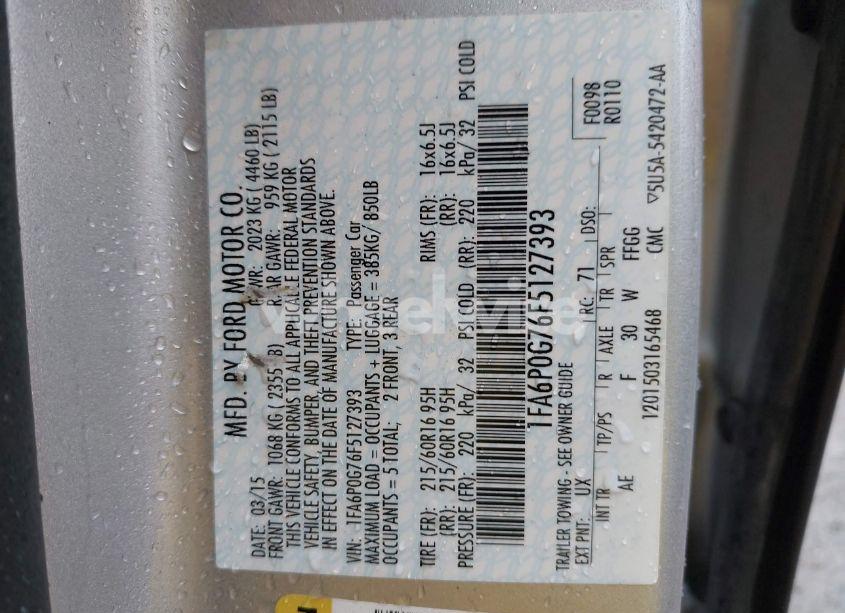 Photo 9 of 2015 Ford Fusion S (VIN 1FA6P0G76F5127393)