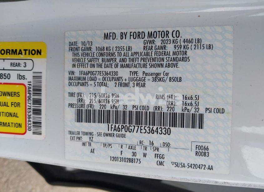 Photo 9 of 2014 Ford Fusion S (VIN 1FA6P0G77E5364330)