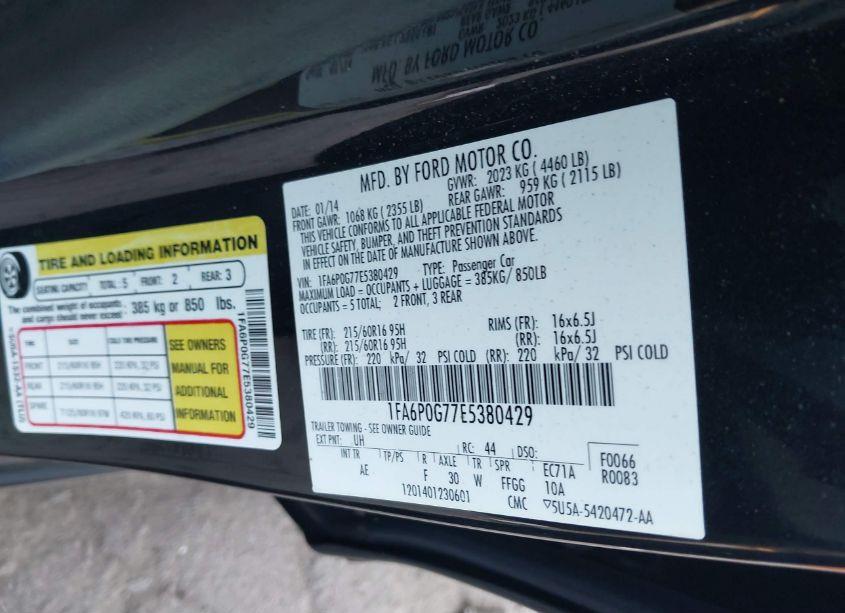 Photo 9 of 2014 Ford Fusion S (VIN 1FA6P0G77E5380429)