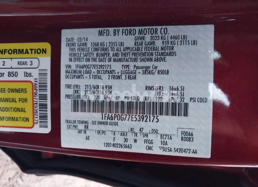 Photo 9 of 2014 Ford Fusion S (VIN 1FA6P0G77E5392175)
