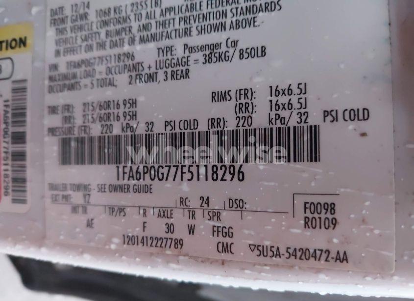 Photo 9 of 2015 Ford Fusion S (VIN 1FA6P0G77F5118296)