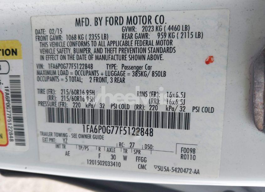 Photo 9 of 2015 Ford Fusion S (VIN 1FA6P0G77F5122848)