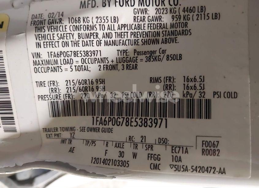 Photo 9 of 2014 Ford Fusion S (VIN 1FA6P0G78E5383971)