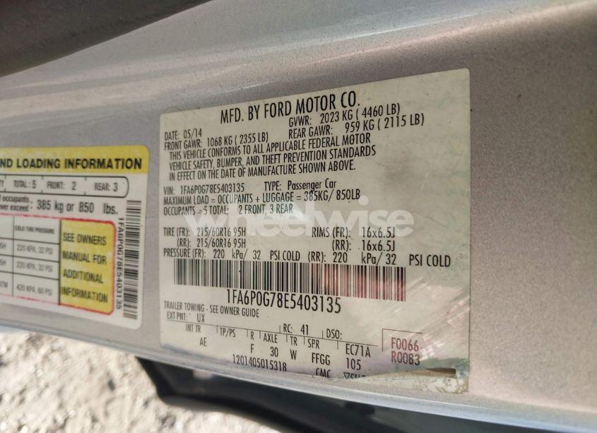 Photo 9 of 2014 Ford Fusion S (VIN 1FA6P0G78E5403135)