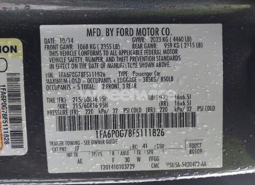 Photo 9 of 2015 Ford Fusion S (VIN 1FA6P0G78F5111826)