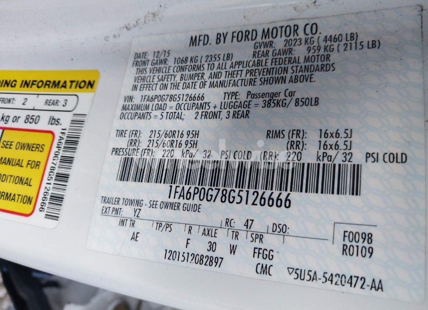 Photo 9 of 2016 Ford Fusion S (VIN 1FA6P0G78G5126666)