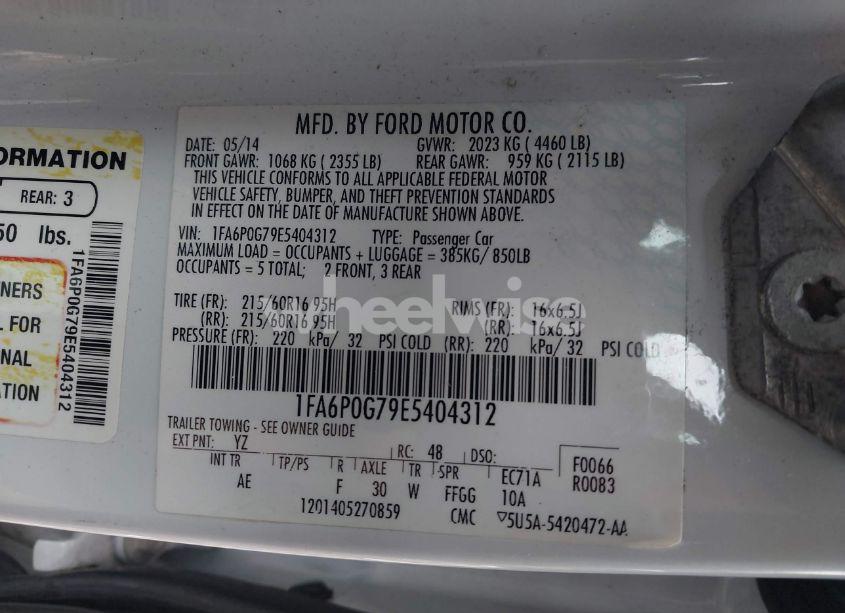 Photo 9 of 2014 Ford Fusion S (VIN 1FA6P0G79E5404312)