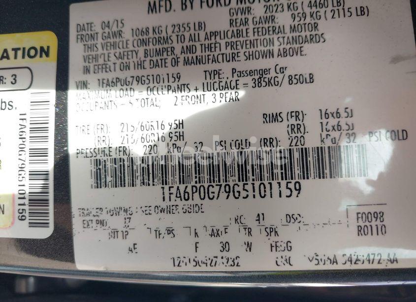 Photo 9 of 2016 Ford Fusion S (VIN 1FA6P0G79G5101159)