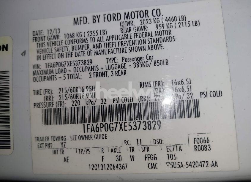 Photo 9 of 2014 Ford Fusion S (VIN 1FA6P0G7XE5373829)