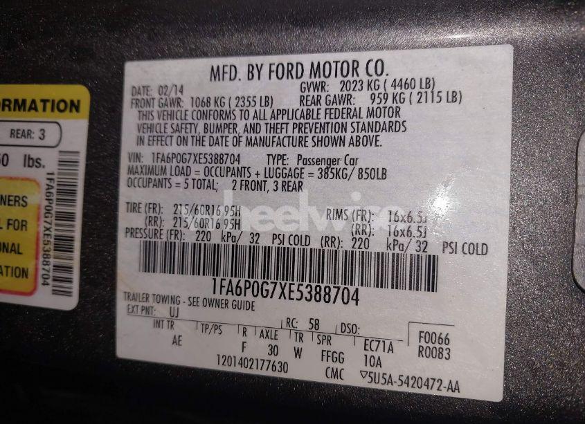 Photo 9 of 2014 Ford Fusion S (VIN 1FA6P0G7XE5388704)