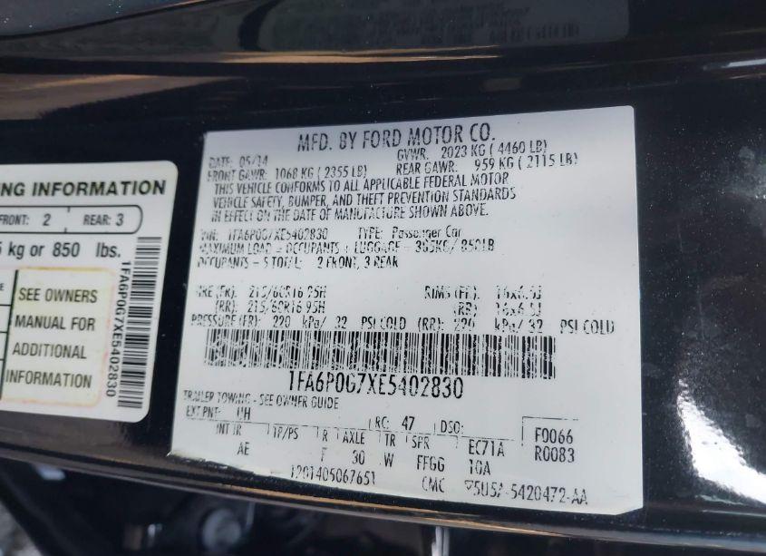 Photo 9 of 2014 Ford Fusion S (VIN 1FA6P0G7XE5402830)