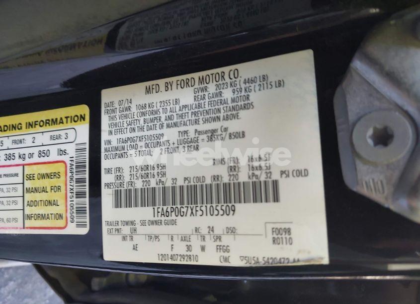 Photo 9 of 2015 Ford Fusion S (VIN 1FA6P0G7XF5105509)