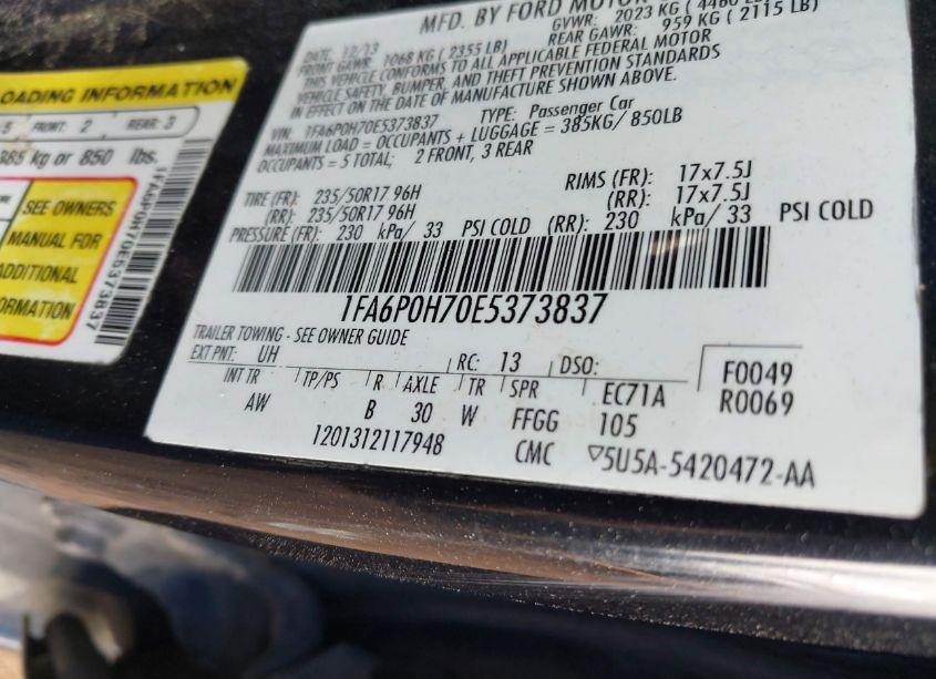 Photo 9 of 2014 Ford Fusion SE (VIN 1FA6P0H70E5373837)
