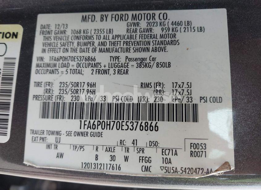 Photo 9 of 2014 Ford Fusion SE (VIN 1FA6P0H70E5376866)