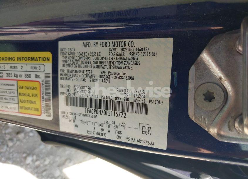 Photo 9 of 2015 Ford Fusion SE (VIN 1FA6P0H70F5115772)