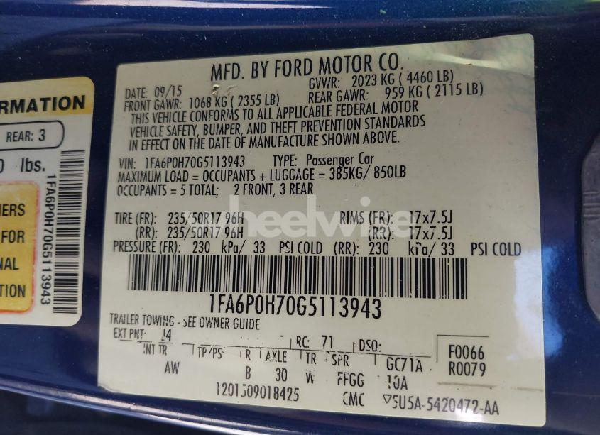 Photo 9 of 2016 Ford Fusion SE (VIN 1FA6P0H70G5113943)