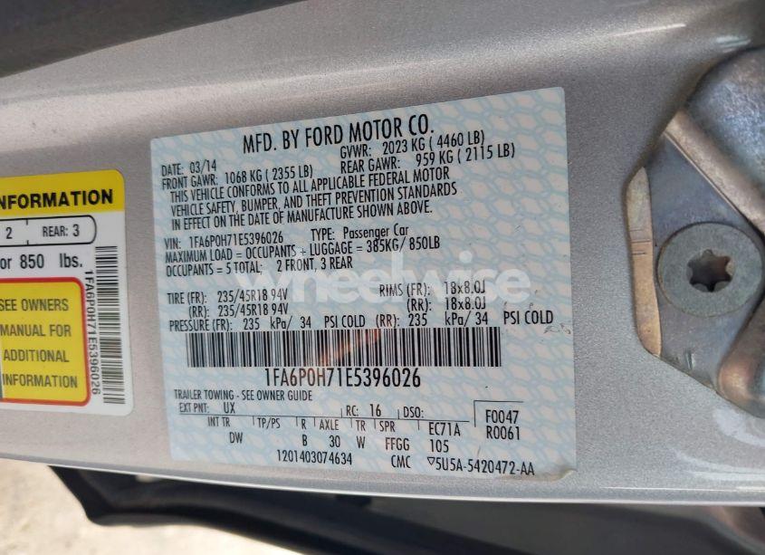 Photo 9 of 2014 Ford Fusion SE (VIN 1FA6P0H71E5396026)