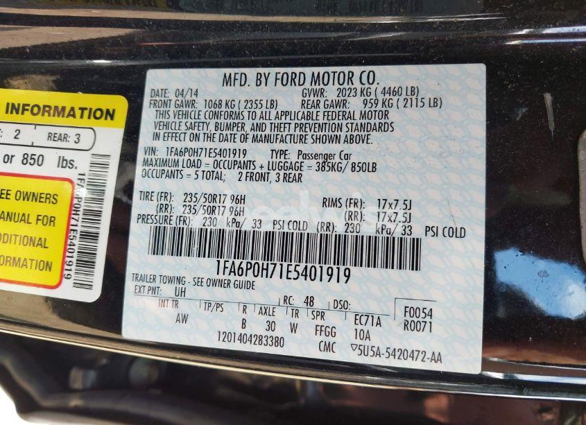 Photo 9 of 2014 Ford Fusion SE (VIN 1FA6P0H71E5401919)
