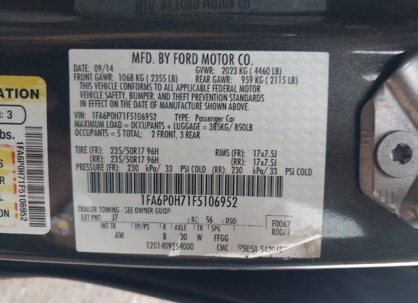 Photo 9 of 2015 Ford Fusion SE (VIN 1FA6P0H71F5106952)