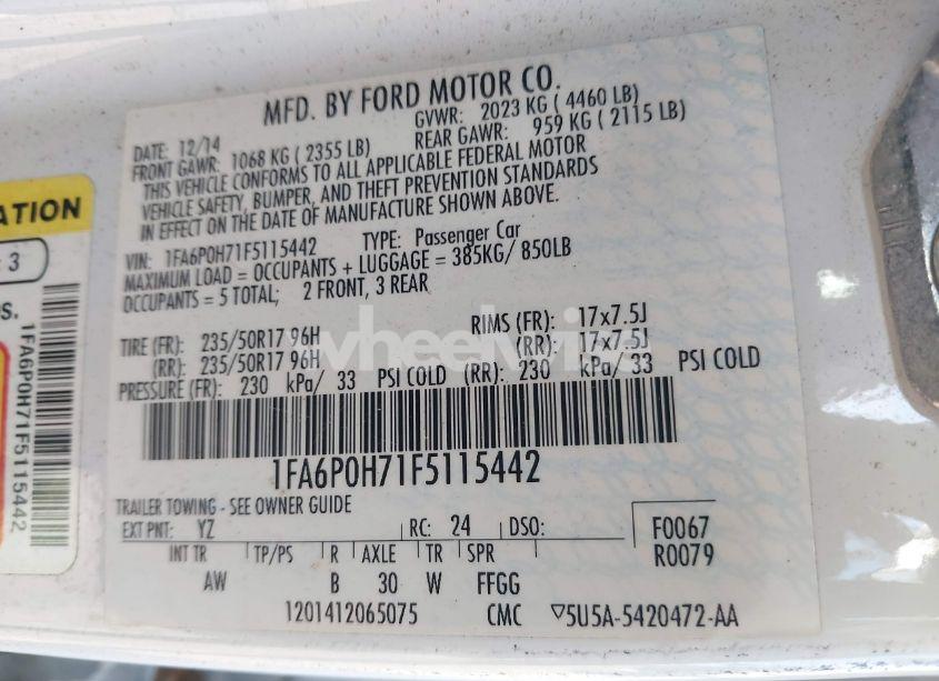 Photo 9 of 2015 Ford Fusion SE (VIN 1FA6P0H71F5115442)