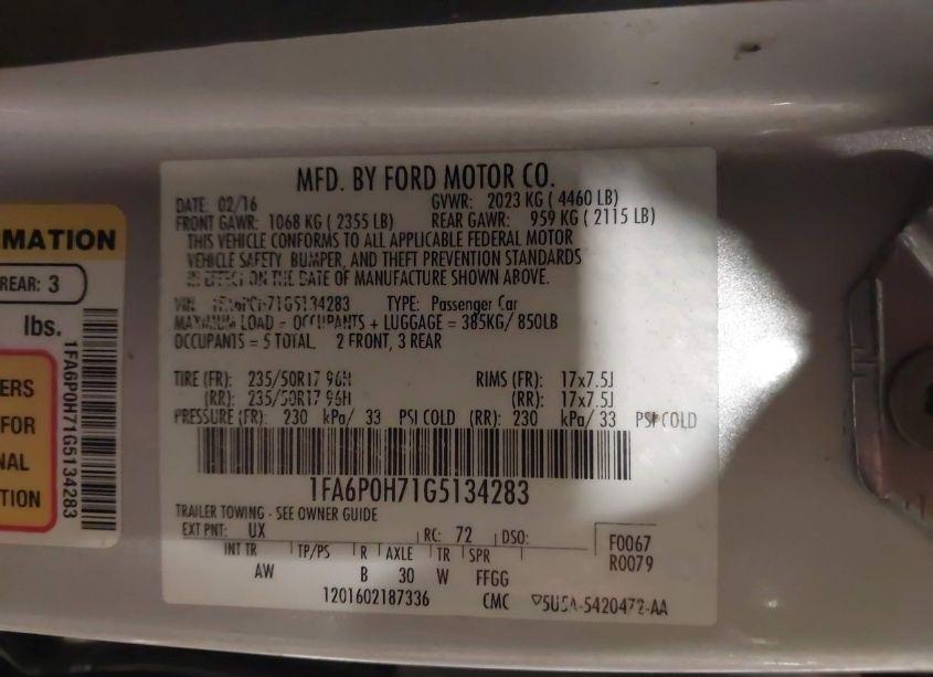 Photo 9 of 2016 Ford Fusion SE (VIN 1FA6P0H71G5134283)