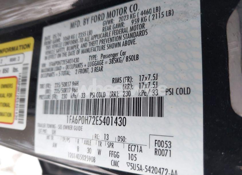 Photo 9 of 2014 Ford Fusion SE (VIN 1FA6P0H72E5401430)