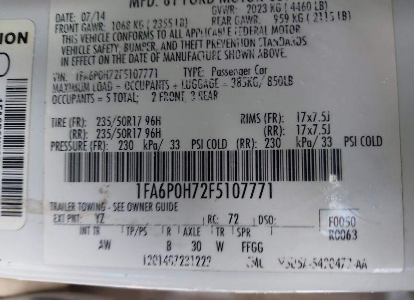 Photo 9 of 2015 Ford Fusion SE (VIN 1FA6P0H72F5107771)