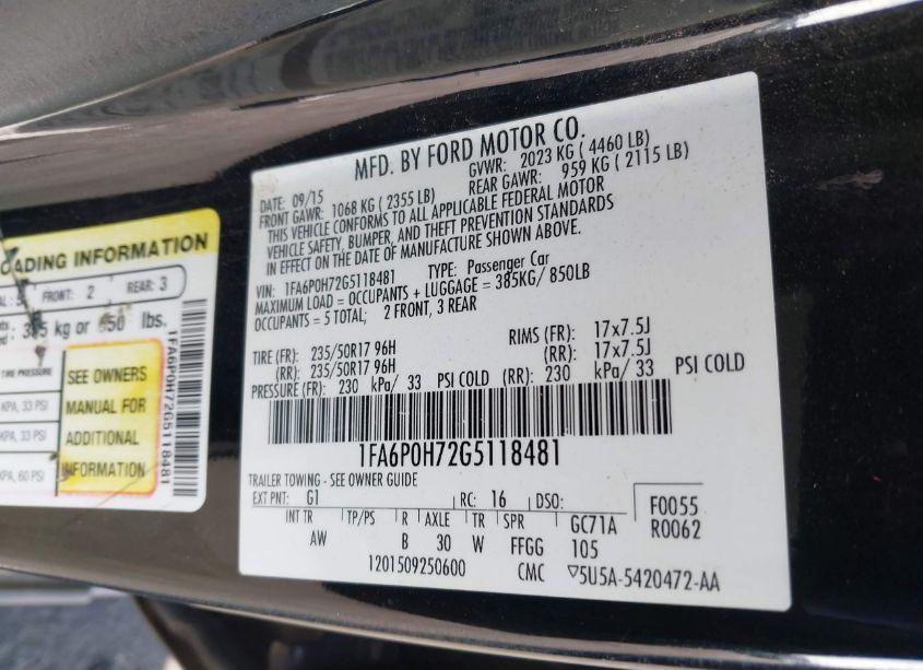 Photo 9 of 2016 Ford Fusion SE (VIN 1FA6P0H72G5118481)