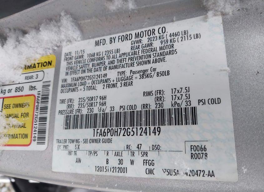 Photo 9 of 2016 Ford Fusion SE (VIN 1FA6P0H72G5124149)