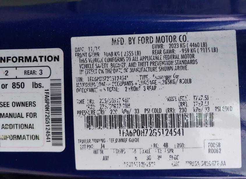 Photo 9 of 2016 Ford Fusion SE (VIN 1FA6P0H72G5124541)