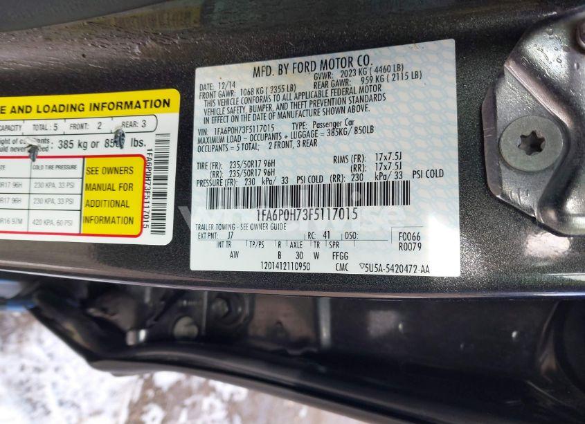 Photo 9 of 2015 Ford Fusion SE (VIN 1FA6P0H73F5117015)