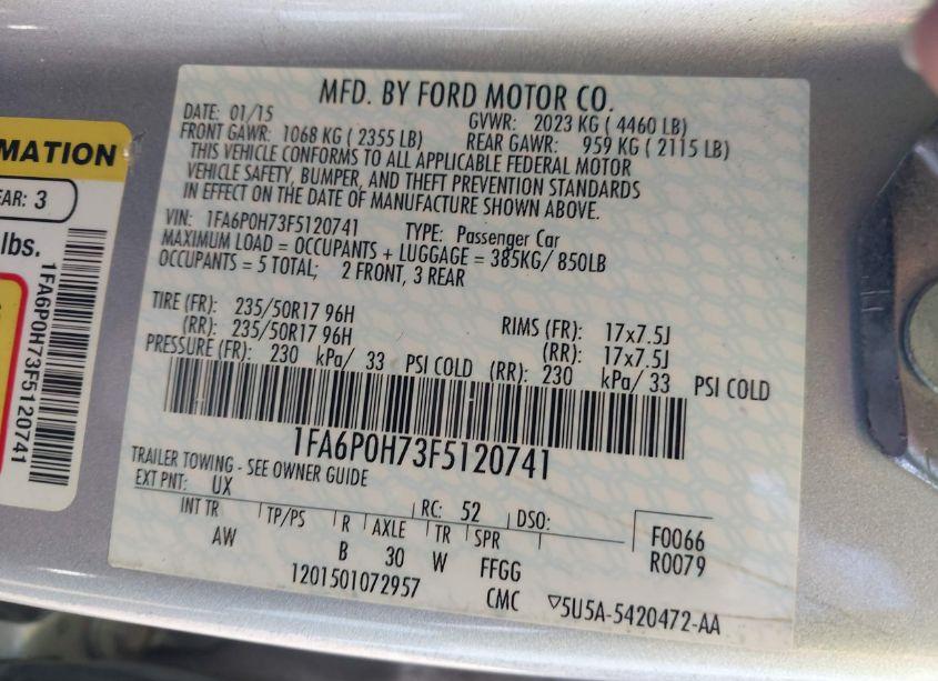 Photo 9 of 2015 Ford Fusion SE (VIN 1FA6P0H73F5120741)