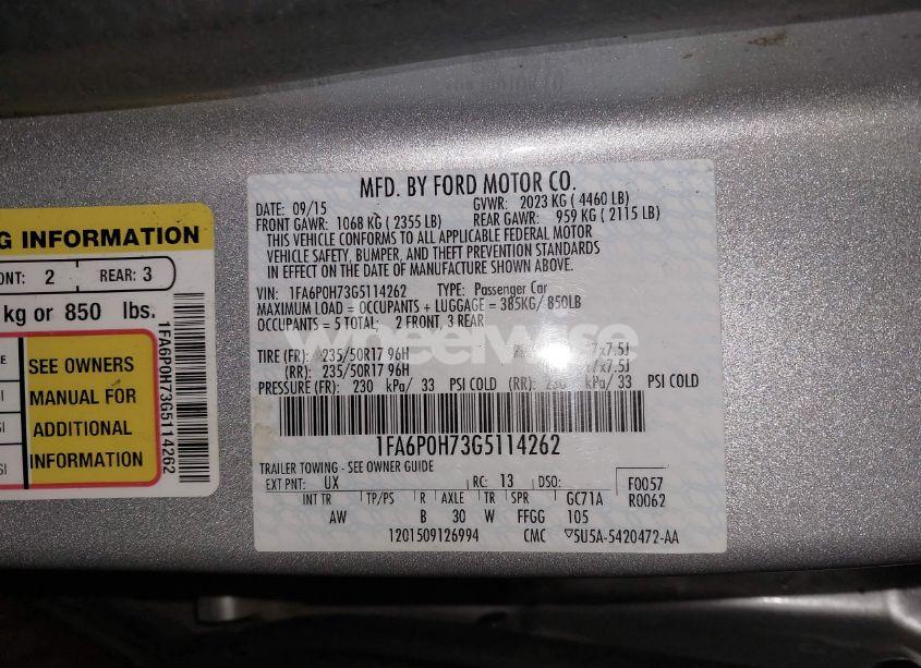 Photo 9 of 2016 Ford Fusion SE (VIN 1FA6P0H73G5114262)