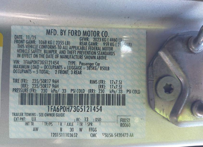 Photo 9 of 2016 Ford Fusion SE (VIN 1FA6P0H73G5121454)