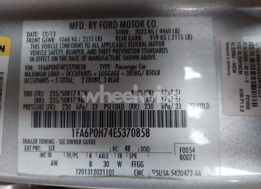 Photo 9 of 2014 Ford Fusion SE (VIN 1FA6P0H74E5370858)