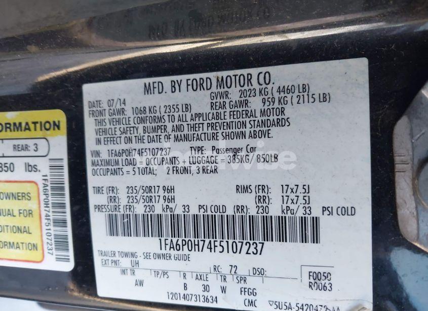 Photo 9 of 2015 Ford Fusion SE (VIN 1FA6P0H74F5107237)