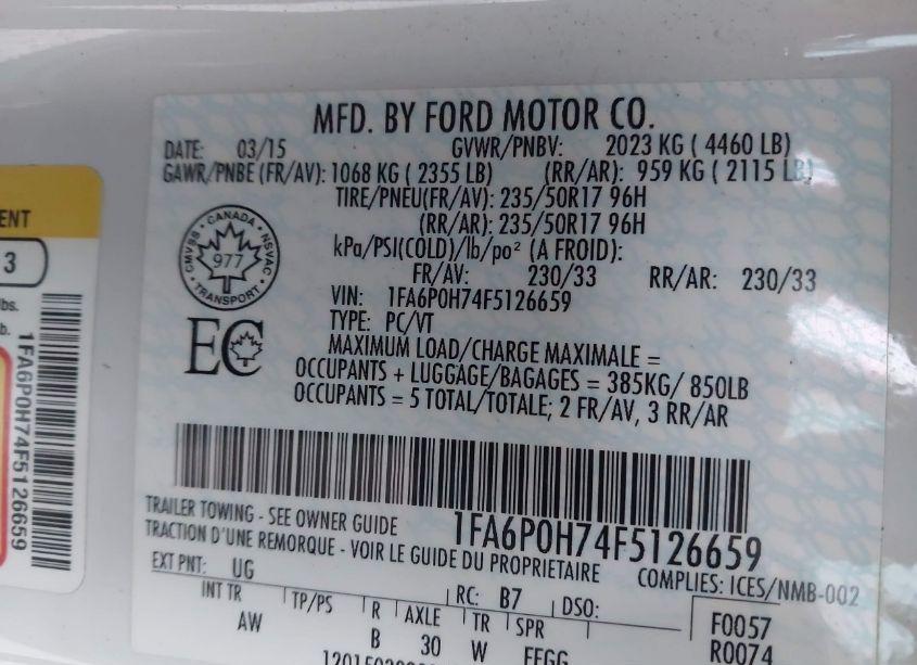 Photo 9 of 2015 Ford Fusion SE (VIN 1FA6P0H74F5126659)