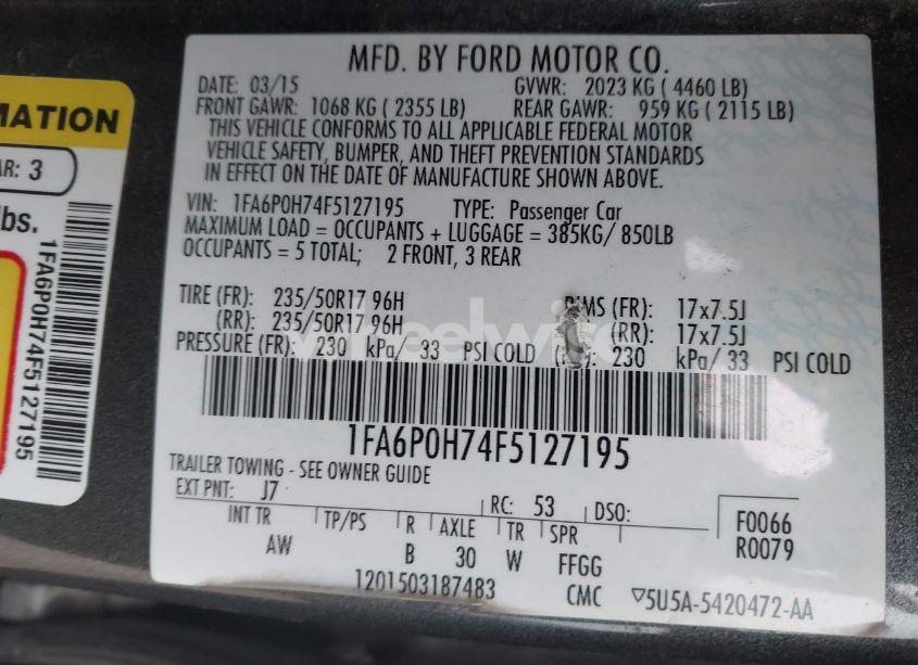 Photo 9 of 2015 Ford Fusion SE (VIN 1FA6P0H74F5127195)