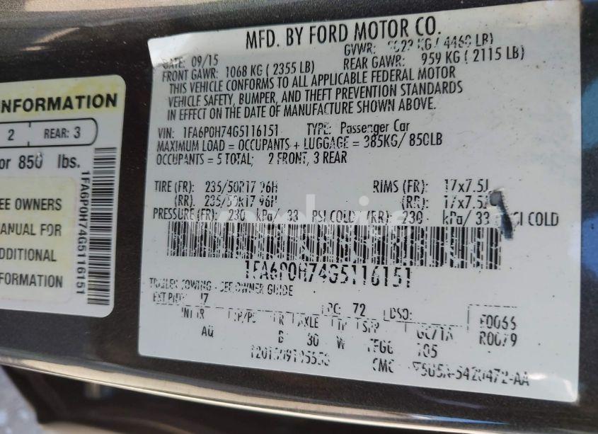 Photo 9 of 2016 Ford Fusion SE (VIN 1FA6P0H74G5116151)