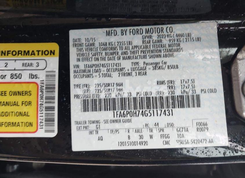 Photo 9 of 2016 Ford Fusion SE (VIN 1FA6P0H74G5117431)