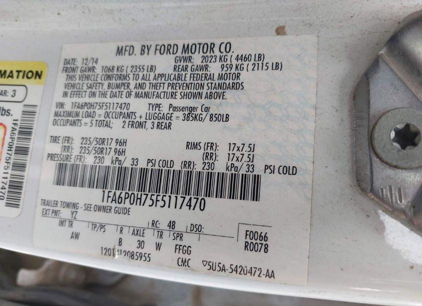 Photo 9 of 2015 Ford Fusion SE (VIN 1FA6P0H75F5117470)